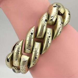 Oversized Gold Tone Chunky Link Bracelet with Distressed Black Speckle Finish.